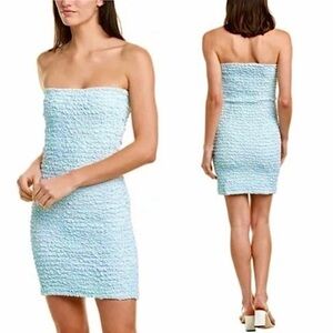 NWT PETERSYN 90s Y2K Strapless Bodycon Smocked Aqua Striped‎ Mini Tube Dress M